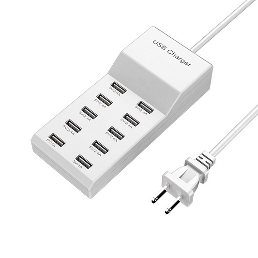 USB multi-port charger 10-port power strip for mobile phone and tablet charging, smart fast charging socket