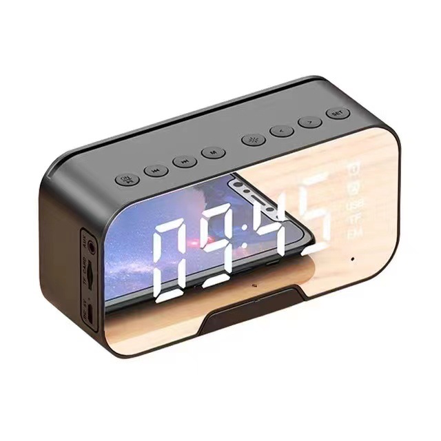 Alarm clock Bluetooth speaker radio with mobile phone holder card slot, portable mirror small speaker